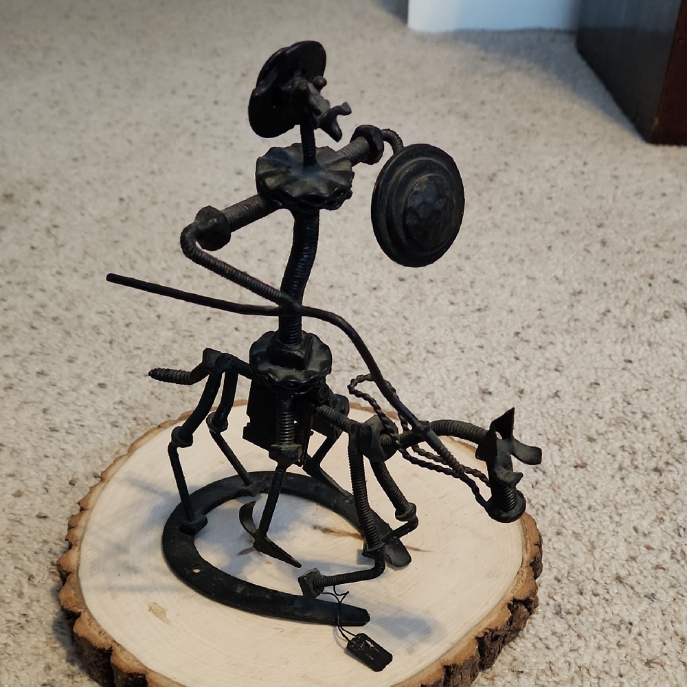 Metal Nuts & Bolts Knight On Horse Sculpture Horseshoe Base Made In Spain